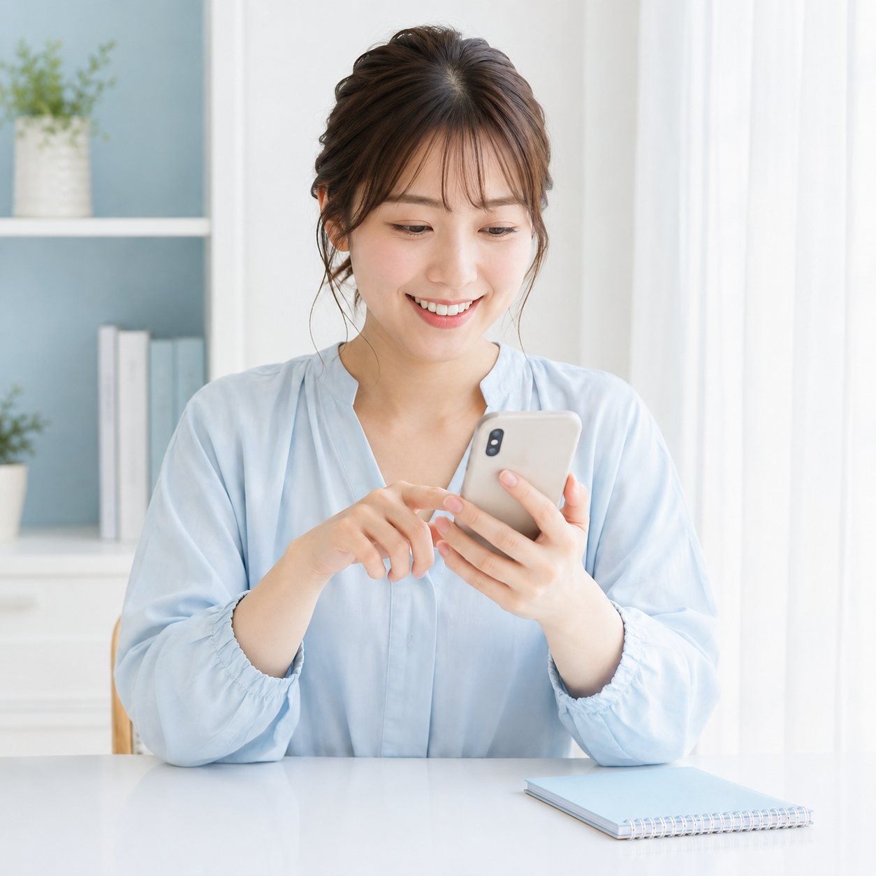 スマホでデータ入力の作業をする様子